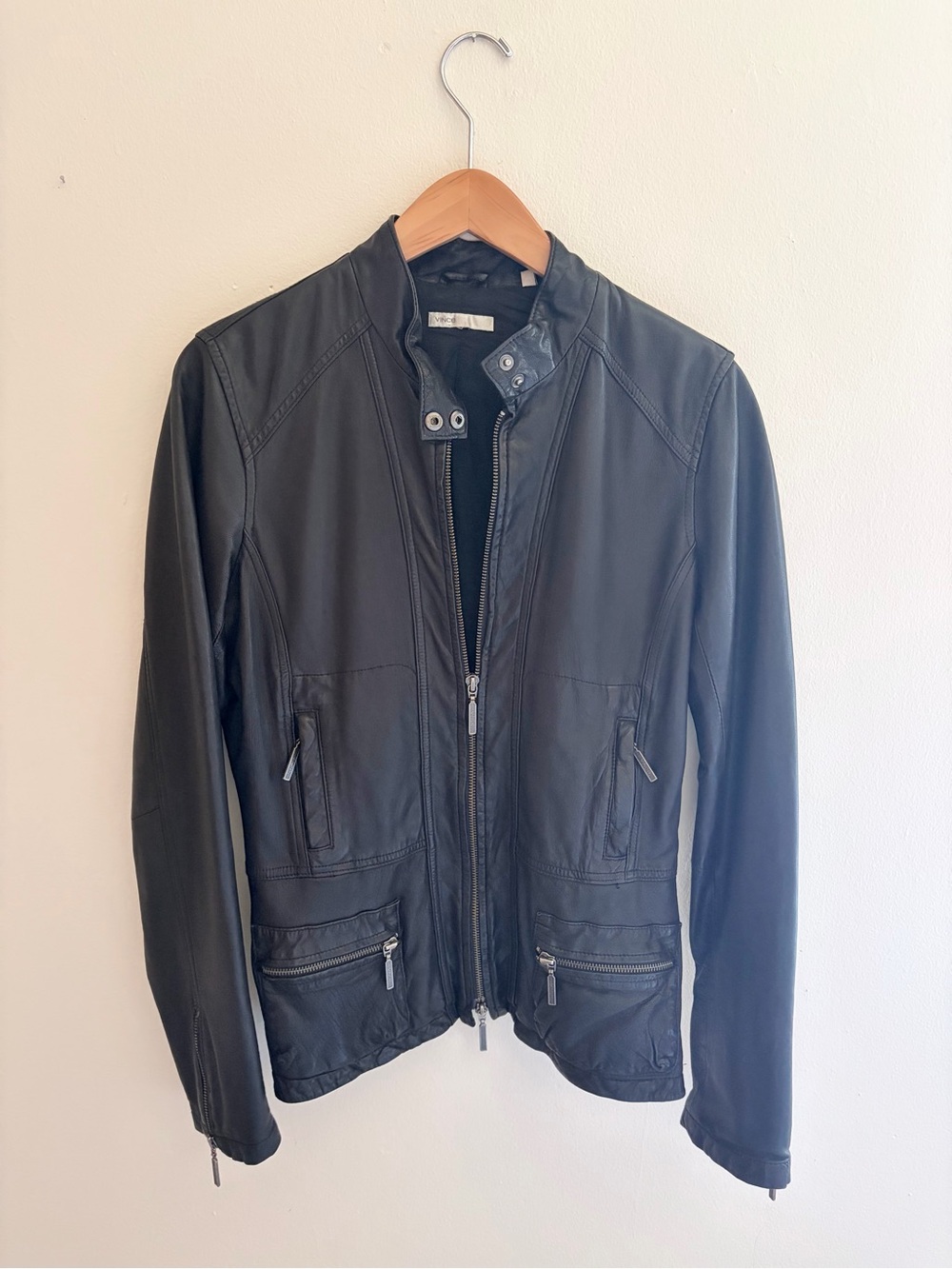 Vince Black Leather Zip-Front Women's Jacket